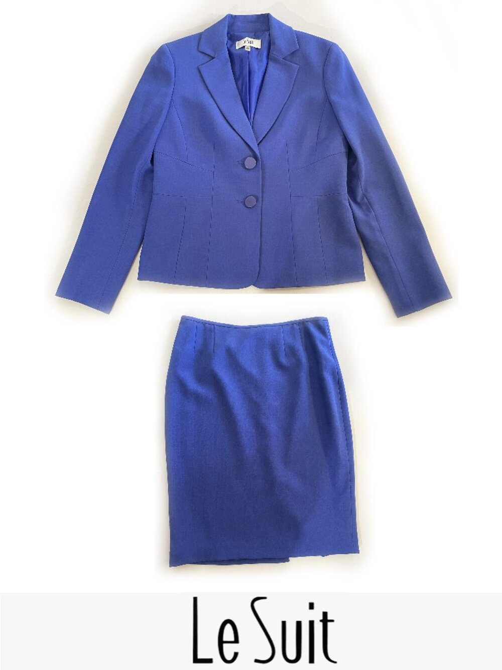 Le Suit Royal Blue Skirt Suit Set 2-Piece Blazer Pencil Skirt NWOT Size 4